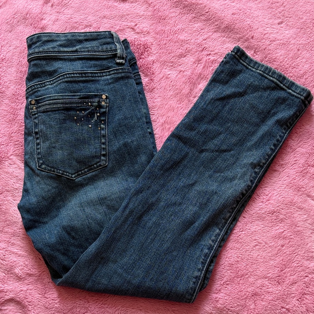 White House Black Market Slim Crop Dark Blue Jeans Lined with Gems
